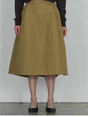 Tibi Olive-Tan A-Line Midi Skirt